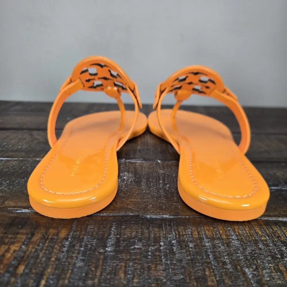 NEW Tory Burch Metal Miller Leather Womens Size 6 Logo Sandal Flip Flops Orange